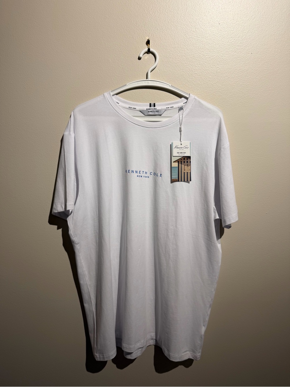 Kenneth Cole Men’s White Logo Cotton Knit Crew Neck T-Shirt Short Sleeve XL
